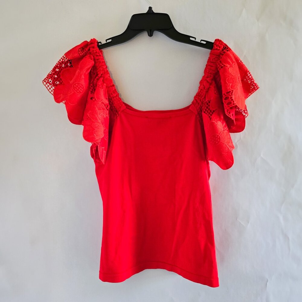 Boston Proper Lace Ruffle Sleeve Sweater